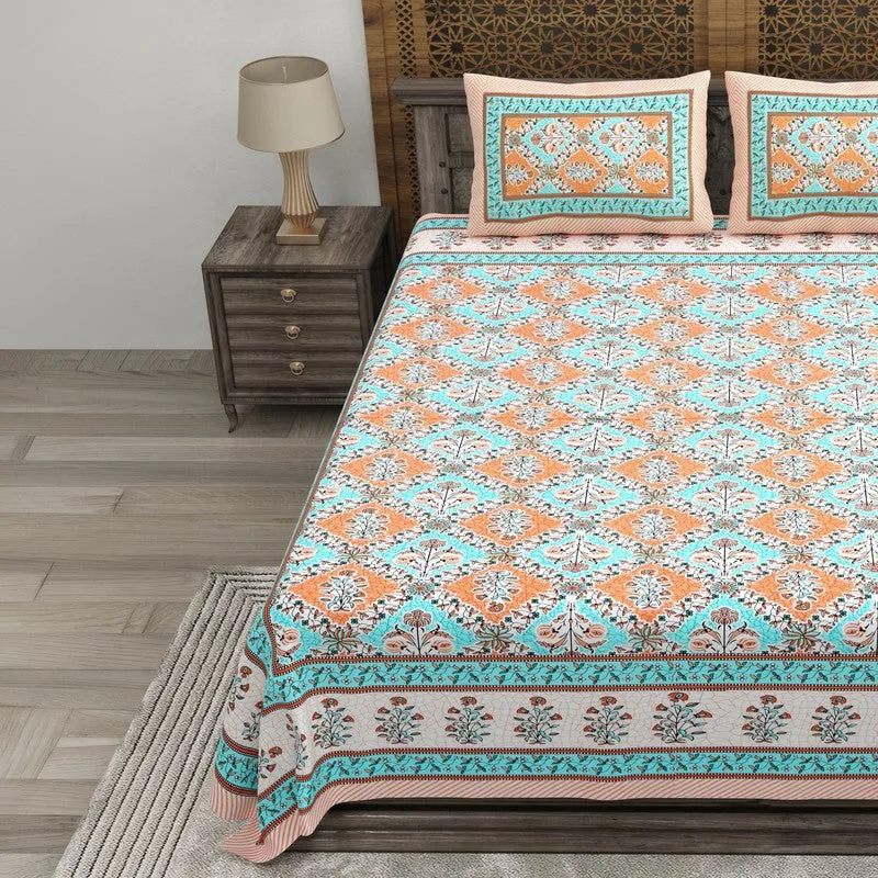 Royala Cotton Bedsheet (Orange,Green) - 240 TC media 3