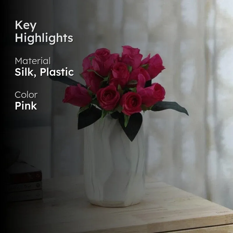 Faux Rose Flower Bunch - Dark Pink media 2