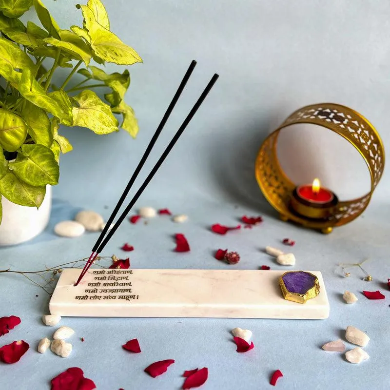 Nmokar Matra Marble Incense Holder With Agate Plating - Purple media 1