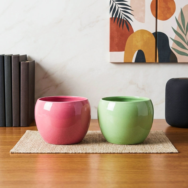 Nectera Metal Planter (Pink/Green) - Set Of Two
