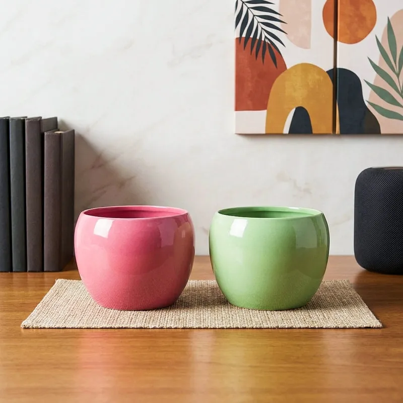 Nectera Metal Planter (Pink/Green) - Set Of Two media 1