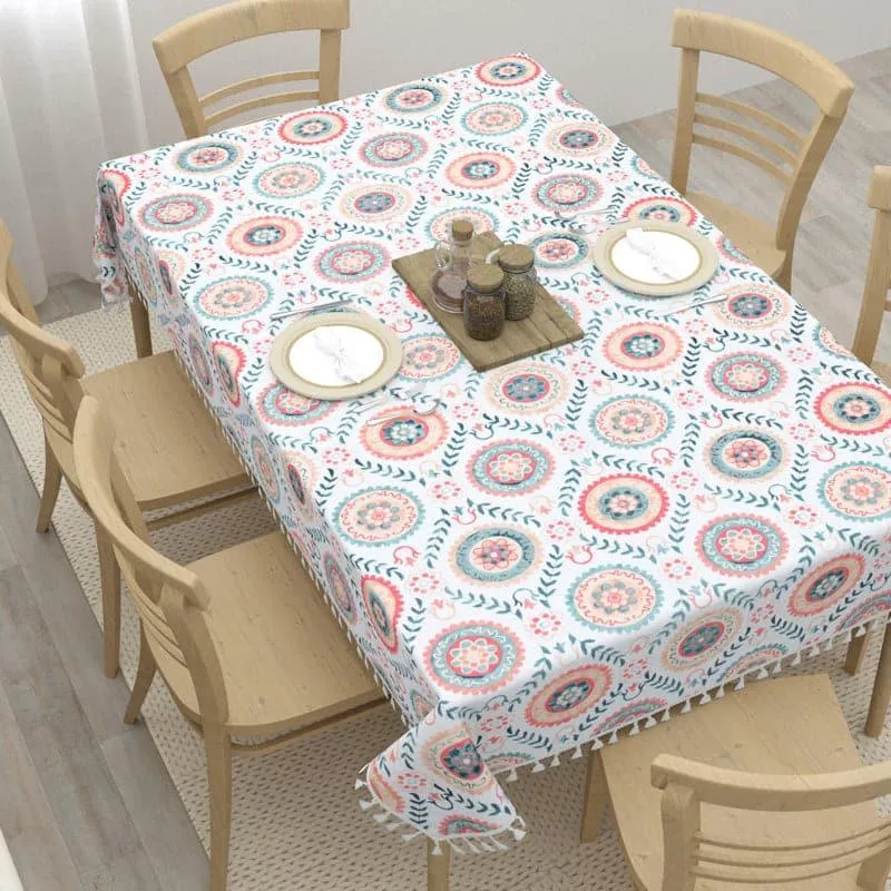 Niva Floral Table Cloth - White & Red media 1