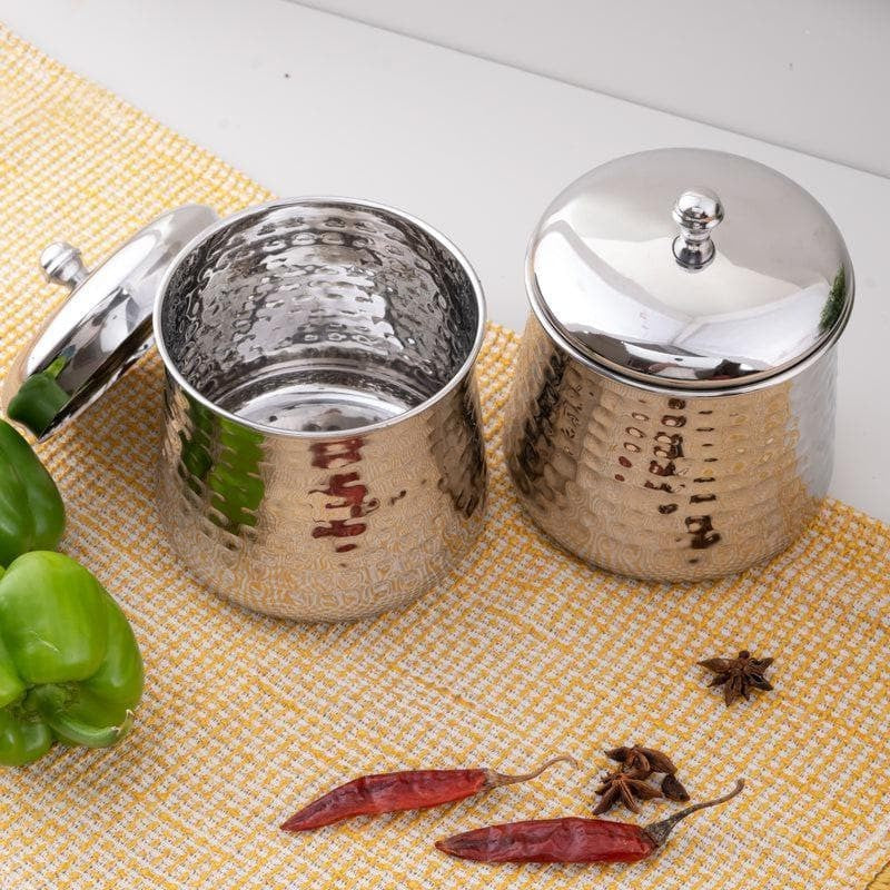 Vintage Charm Hammered Steel Canister (650 mL Each) - Set Of Two media 3