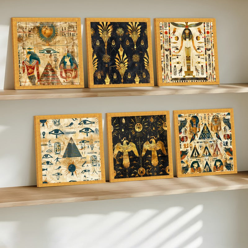 Egyptian Noir Paper Wall Painting With Frame - Set Of Six media 3