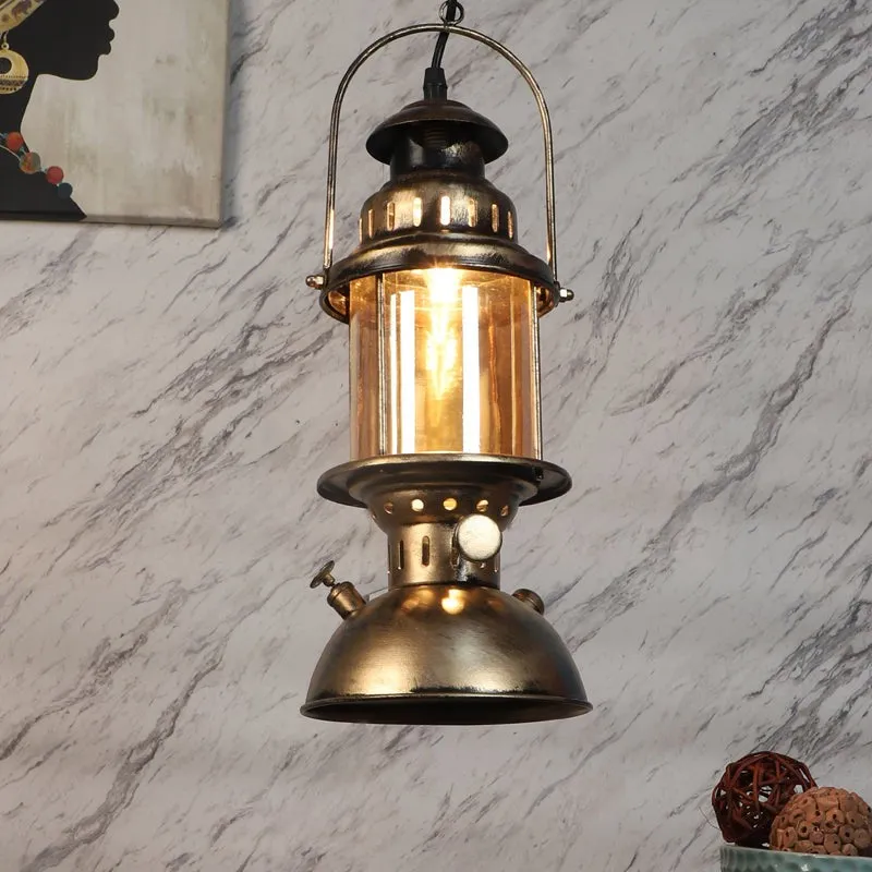 Colonial Style Lantern Iron Ceiling Lamp - Bronze media 2