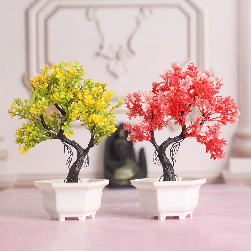 Bonsai Tree with Pot (Yellow,Red) - Set Of Two