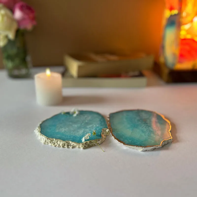Byrona Handcrafted Crystal Agate Coaster (Turquoise) - Set Of Two media 1