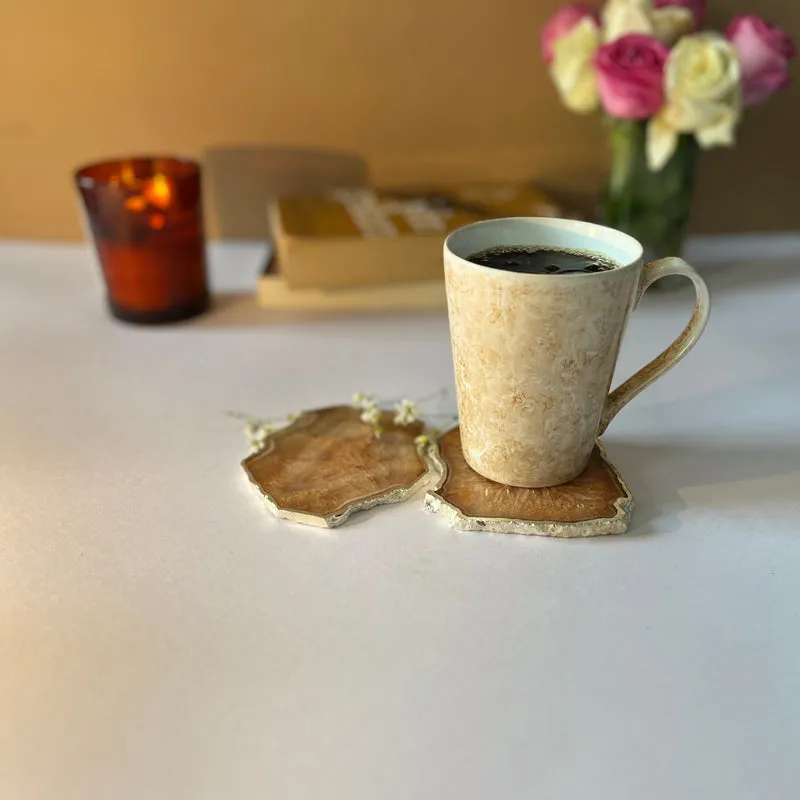 Byrona Handcrafted Crystal Agate Coaster (Brown) - Set Of Two media 4