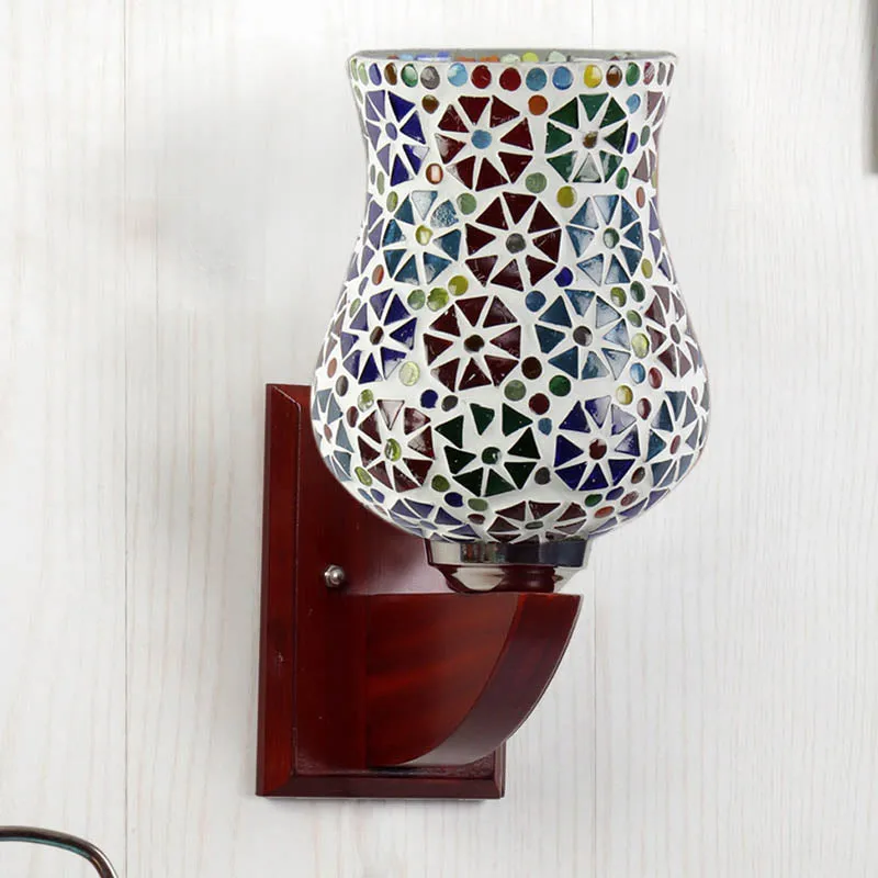 NovaHaven Mosaic Wooden Wall Lamp media 3
