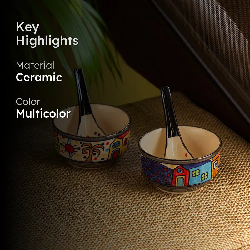 Coastal Cottage Handpainted Ceramic Soup Bowl With Spoon (260 mL) - Four Piece Set media 2