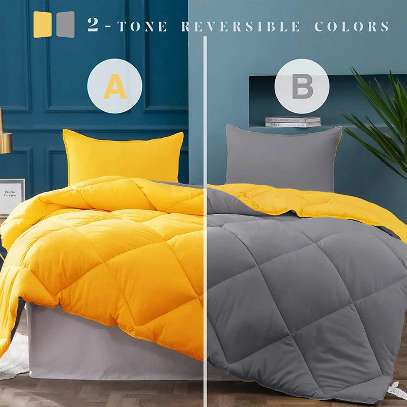 Wide Checkered Dual Color Cotton Comforter (Grey & Yellow)  - 400 GSM media 3