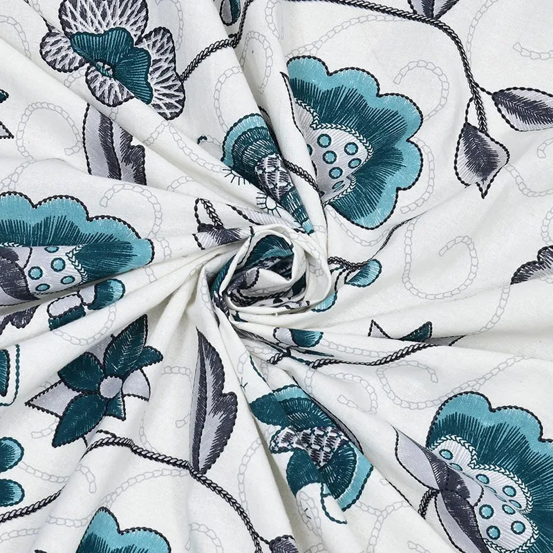 Aishaani Ethnic Cotton Bedsheet (White,Blue) - 180 TC media 6