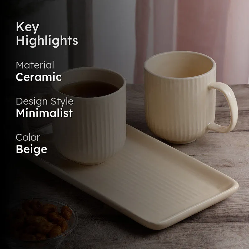 Vantera Beige Ceramic Mug And Tray (220 mL Each) - Three Piece Set media 2