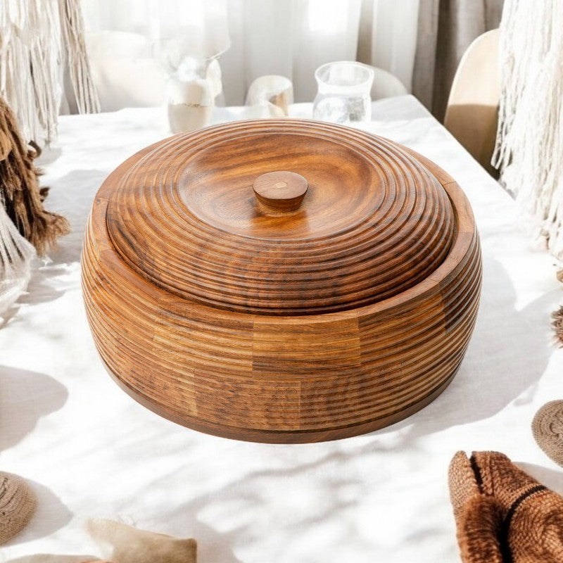 Round Lidded Sheesham Wood Roti Box