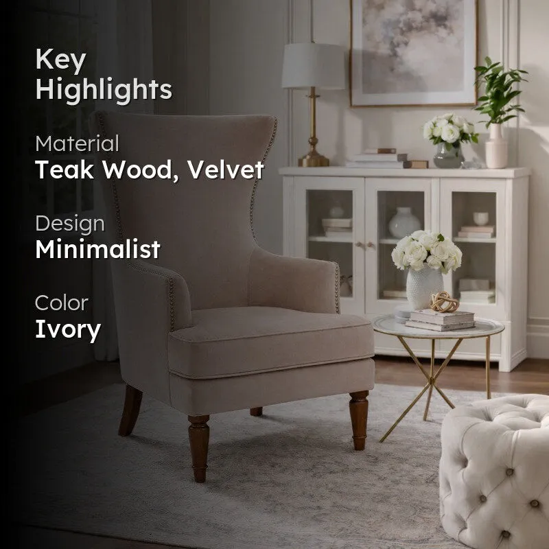 Elysian Teak Wood & Velvet Signature Lounge Chair - Ivory media 2