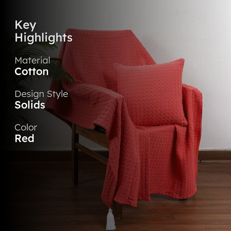 Tender Loom Knitted Cotton Throw (Red) - Two Piece Set media 2
