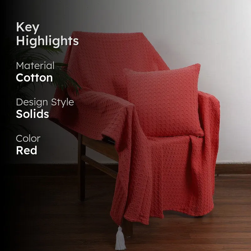 Tender Loom Knitted Cotton Throw (Red) - Two Piece Set media 2