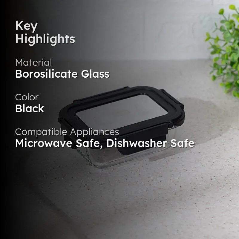 Boro Glass Lunch Box With Steel Lid (Black) - 370 ML media 2
