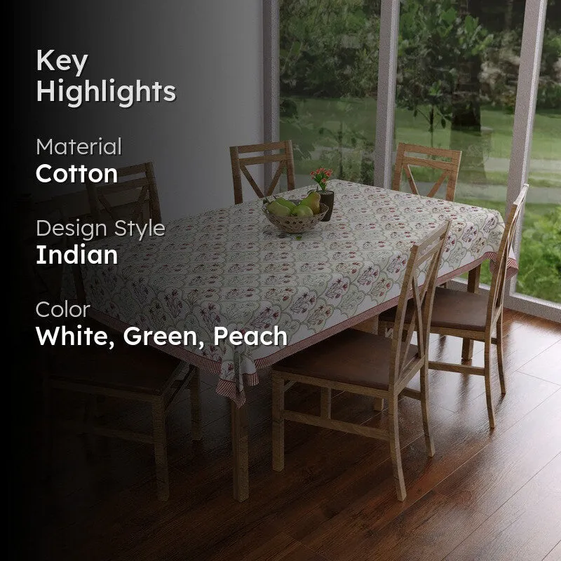 BlossomLine Cotton Table Cover - Green,Peach media 2