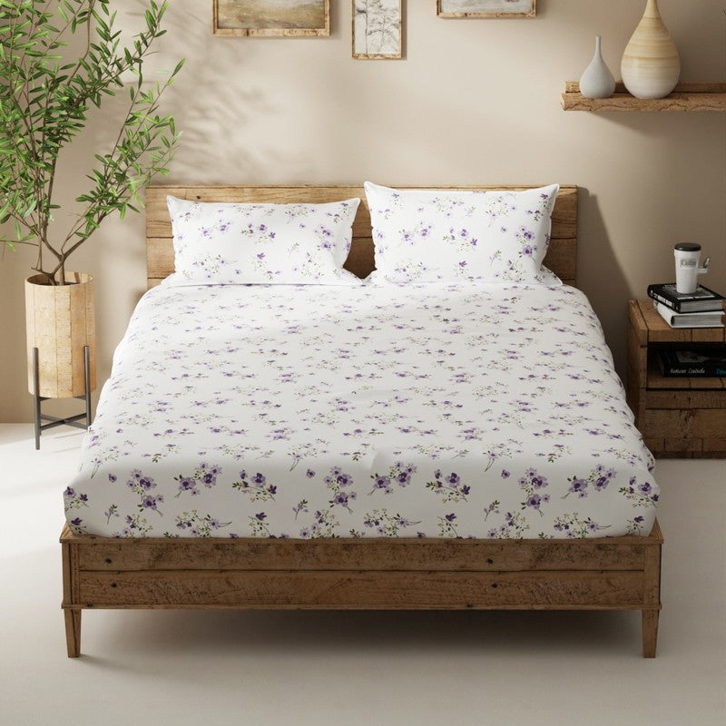 Aelvos Bedsheet (White,Purple) - 115 GSM media 3