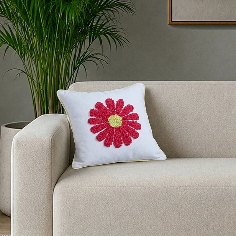 Thread & Daisy Cotton Cushion Cover - White media 1