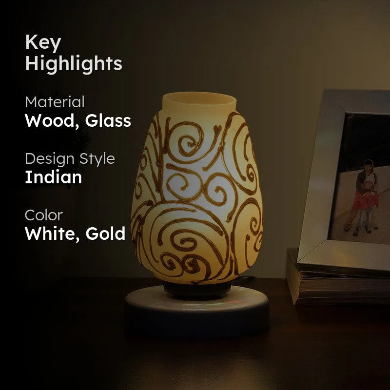 Everdeen Glass Table Lamp With Wooden Base - White & Gold media 2