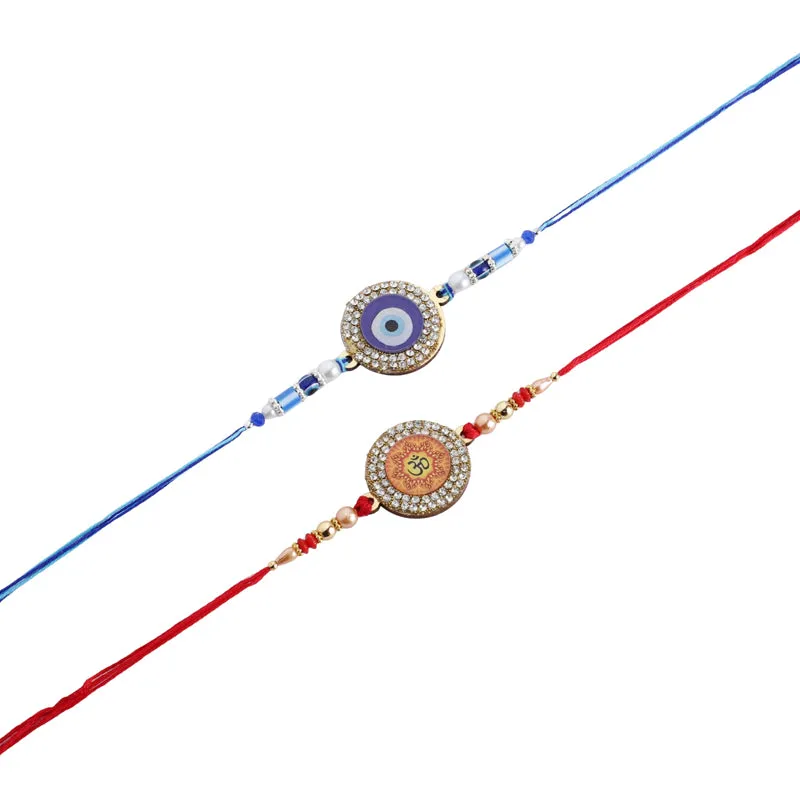 Aum & Nazar Rakhi with Roli Chawal - Three Piece Set media 5