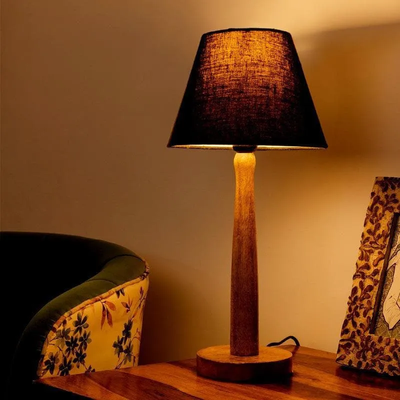 Classic Chic With Wooden Stand Fabric Table Lamp - Black,Brown media 1