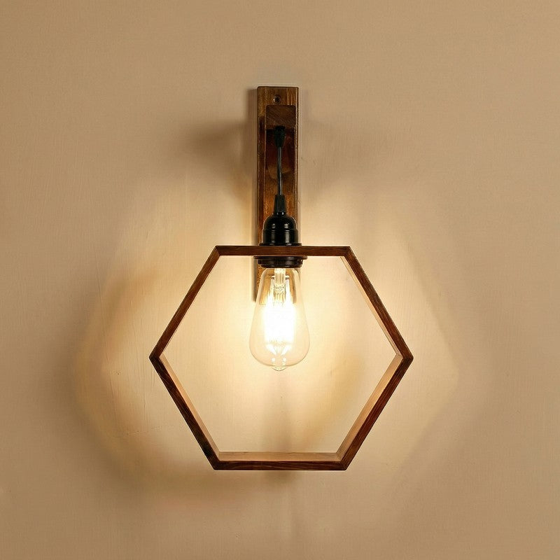 HexaGlow Wooden Wall Lamp - Brown media 7