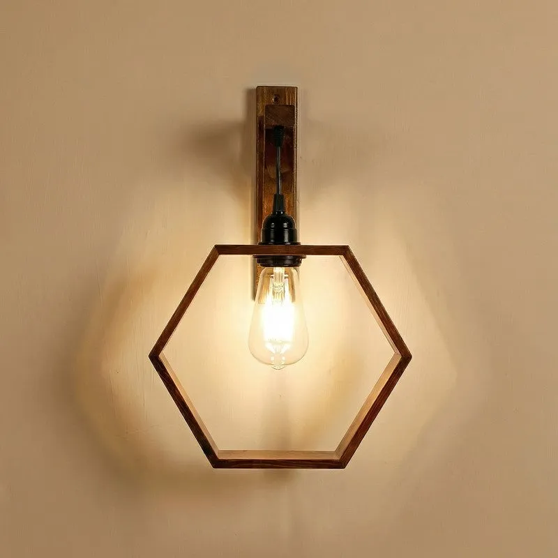HexaGlow Wooden Wall Lamp - Brown media 7
