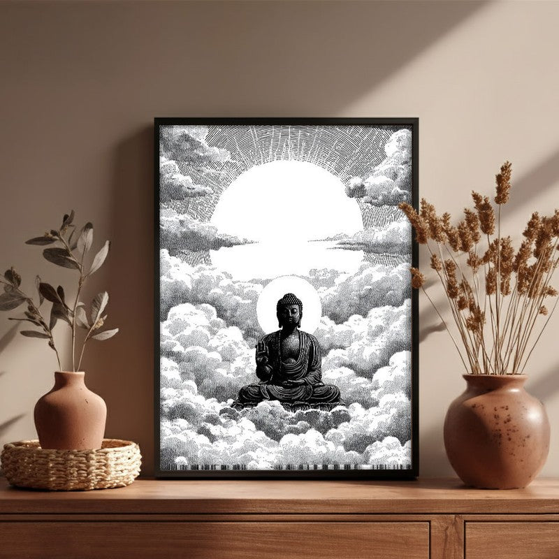 Buddha In Clouded Serenity V Wall Painting With Black Frame media 6