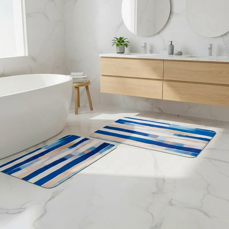 Blue Stria Anti Skid Bath Mat - Set Of Two media 1