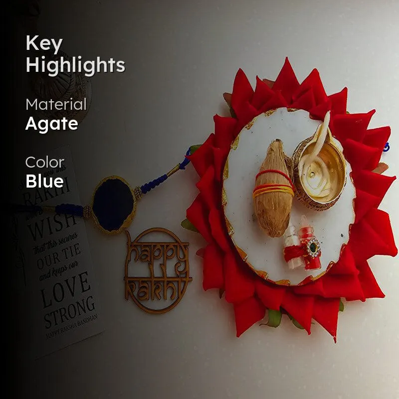 Bhai Behen Bond Dark Blue Agate Rakhi Gift Set media 2