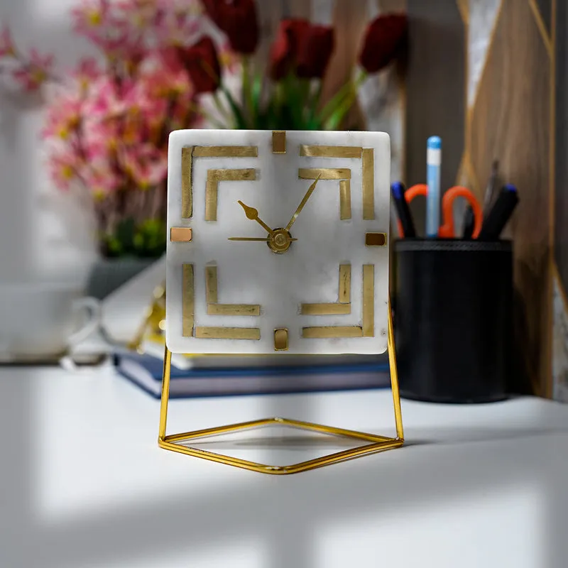 Squinta Marble Table Clock With Brass Inlay media 5