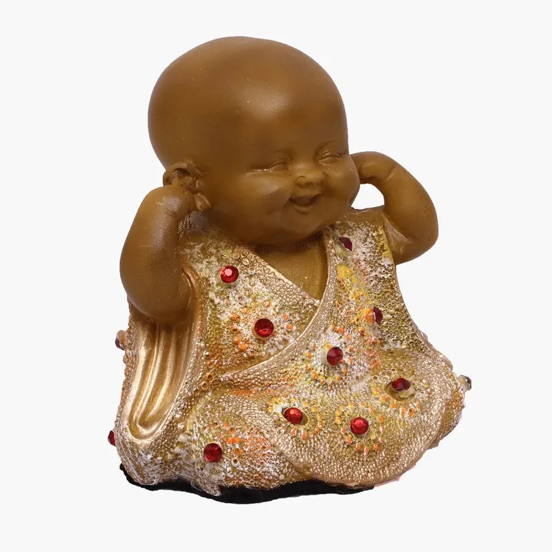 Virtue Laughing Buddha Showpiece (Brown) - Set Of Three media 8