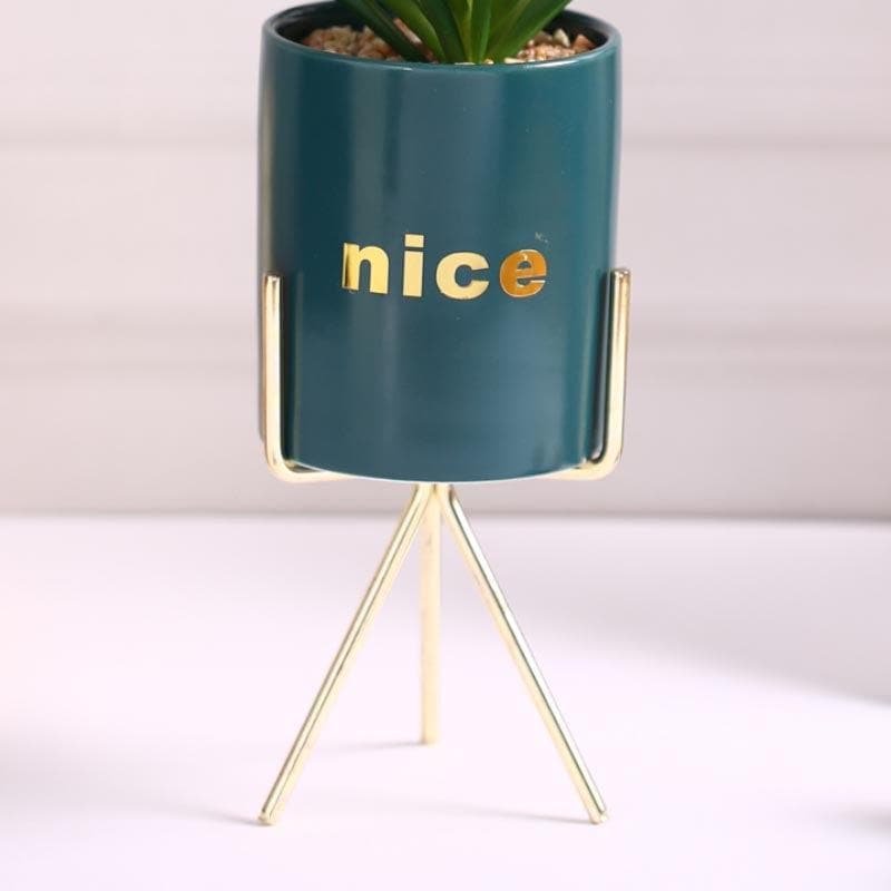 Faux Euphorbia In Blue Pot With Tripod - 28.5 cms media 5
