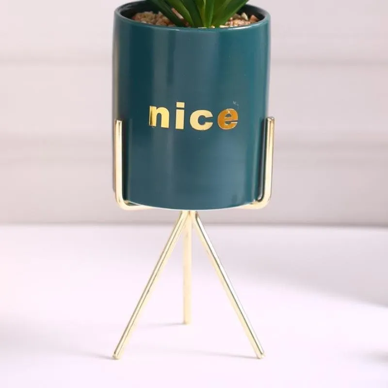 Faux Euphorbia In Blue Pot With Tripod - 28.5 cms media 5