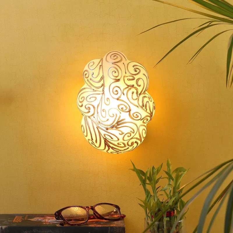 Ganesha Divine Glass Wall Lamp - White & Gold media 1