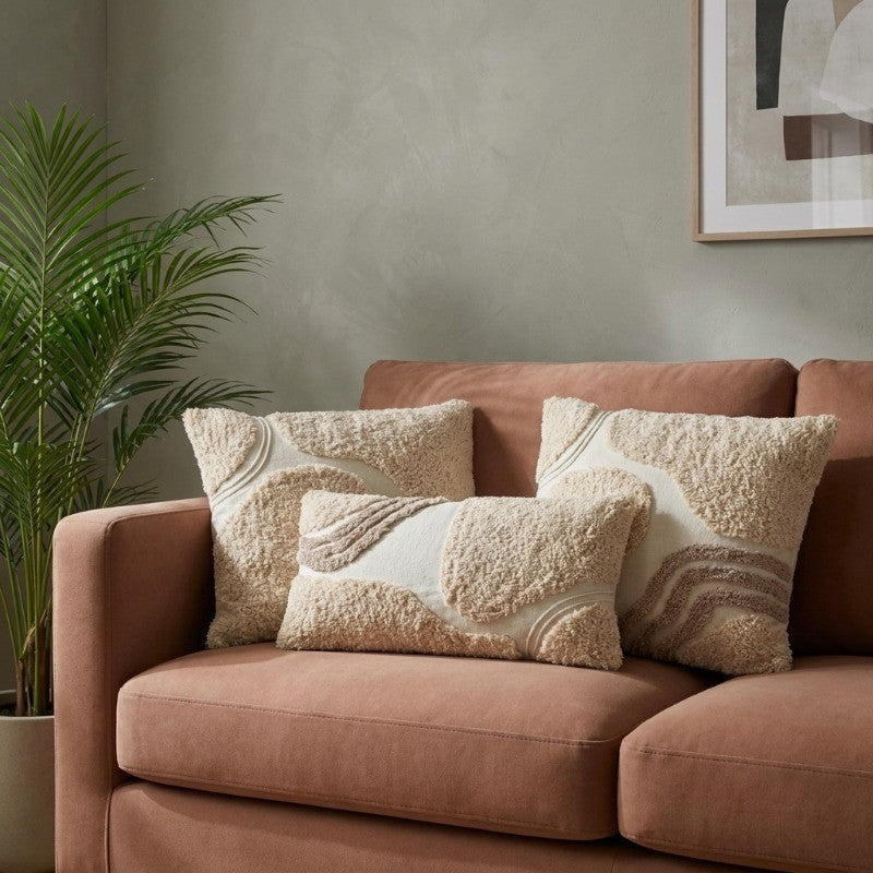 Soft Charm Tufted Cotton Cushion Cover (Beige) - Set of Three - Bundles