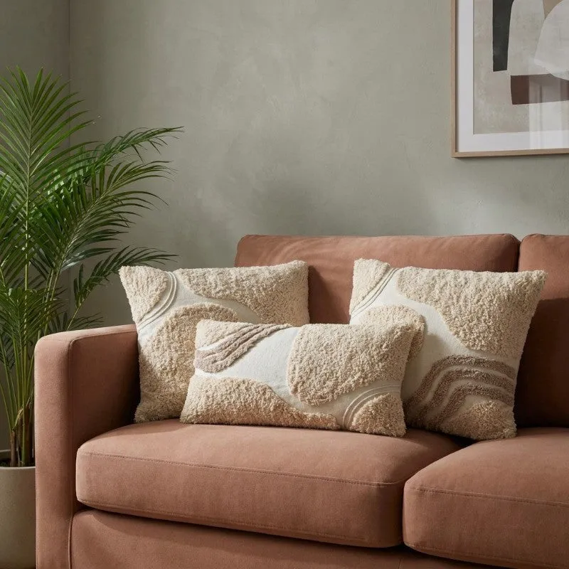Soft Charm Tufted Cotton Cushion Cover (Beige) - Set of Three media 1