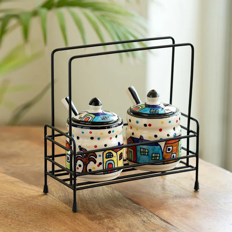 Sweet Home Handpainted Condiment Jar (280 Ml) - Five Piece Set media 1