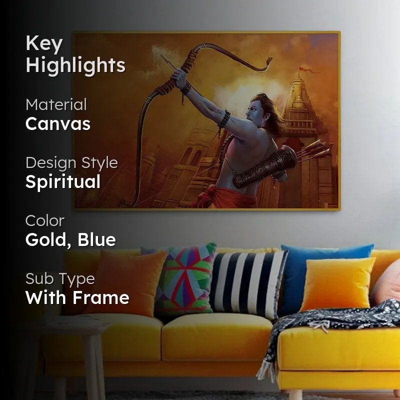 Sri Rama Canvas Wall Painting With Frame - Gold media 2
