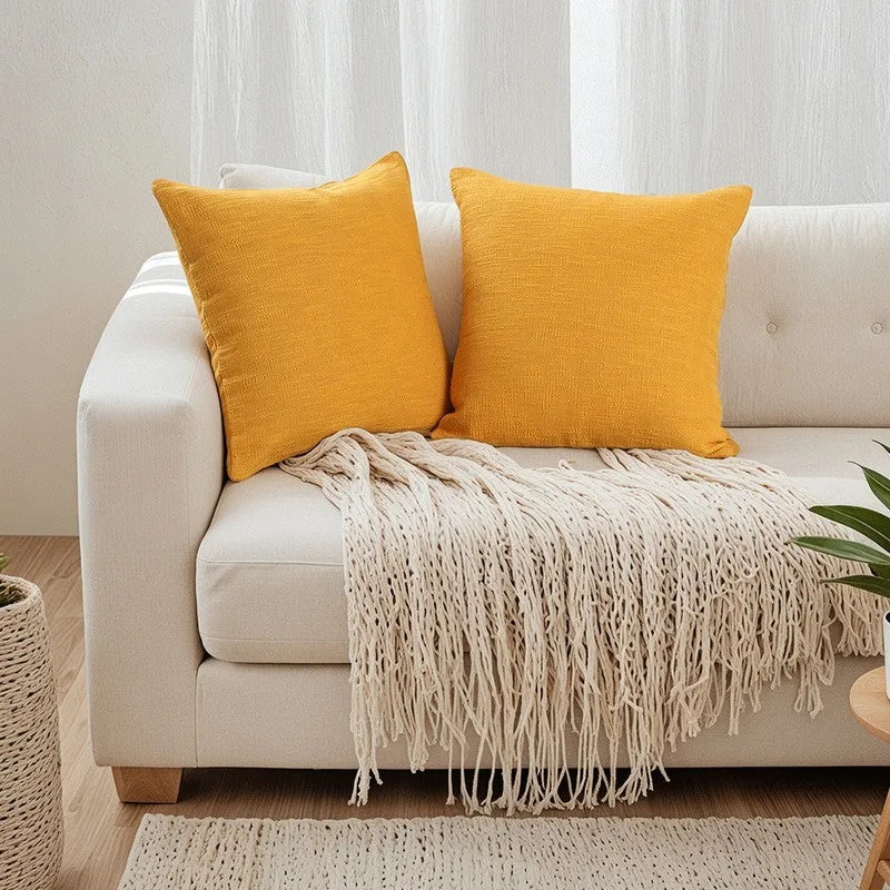 Soft Fabric Cushion Cover Yellow - Set Of Two media 1