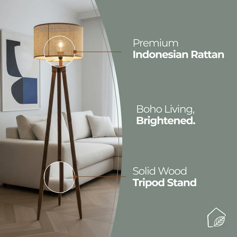 Tripod Hex Acacia Wood Floor Lamp media 11