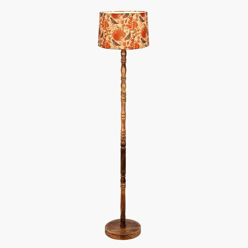 Birdsong Bloom Printed Wooden Floor Lamp - Ivory & Red media 3