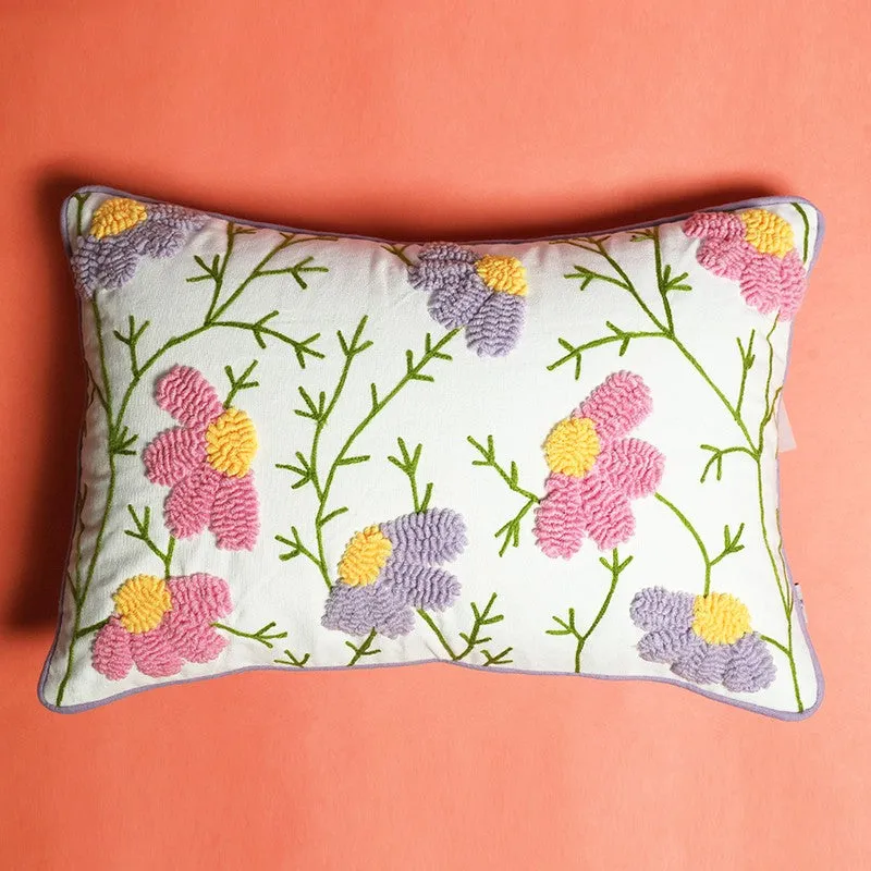 Sunlit Bloom Embroidered Cotton Cushion Cover media 3