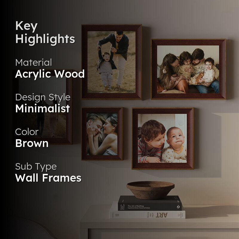 Memories Acrylic Wooden Photo Frames (Brown) - Set Of Five media 2