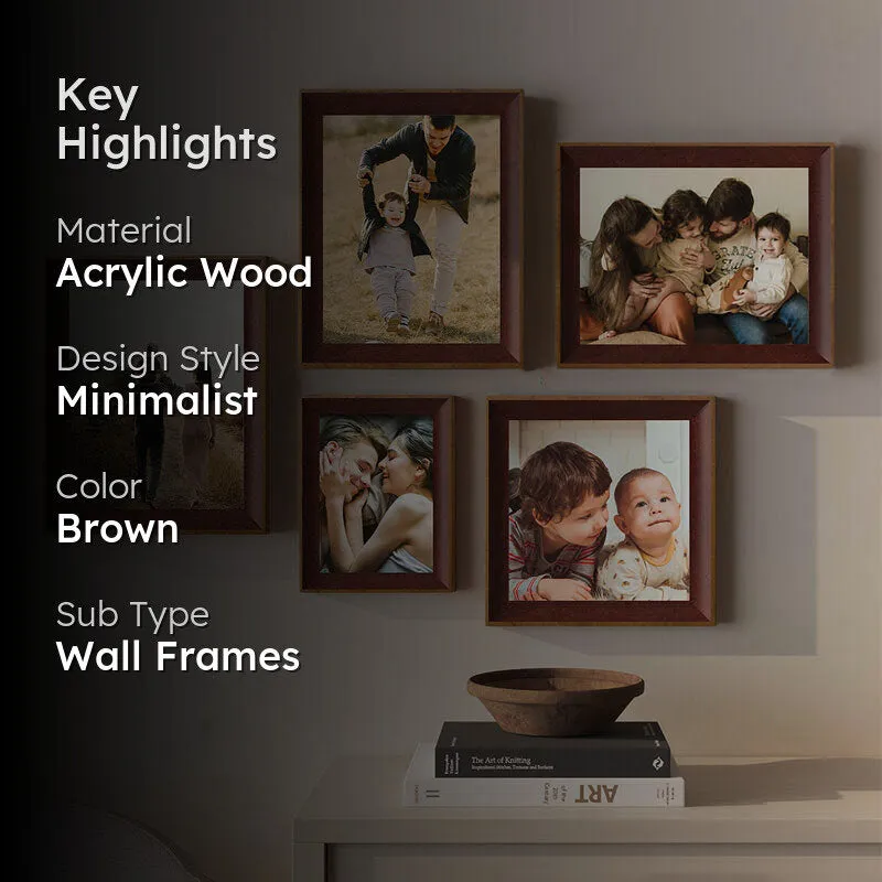 Memories Acrylic Wooden Photo Frames (Brown) - Set Of Five media 2