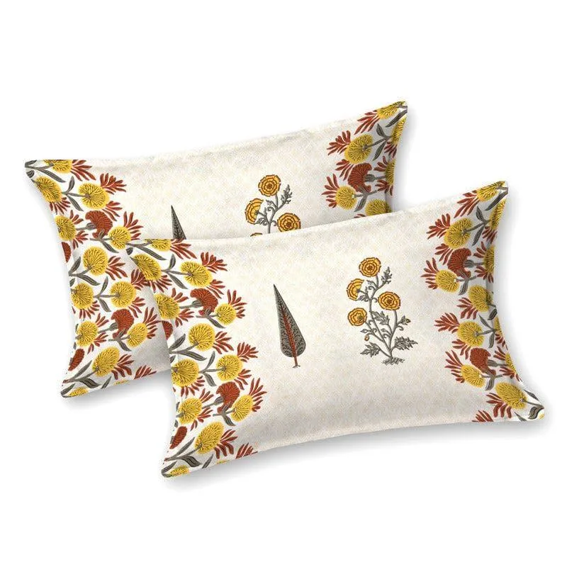 Devika Ethnic Printed Cotton Bedsheet (Yellow) - 140 TC media 6