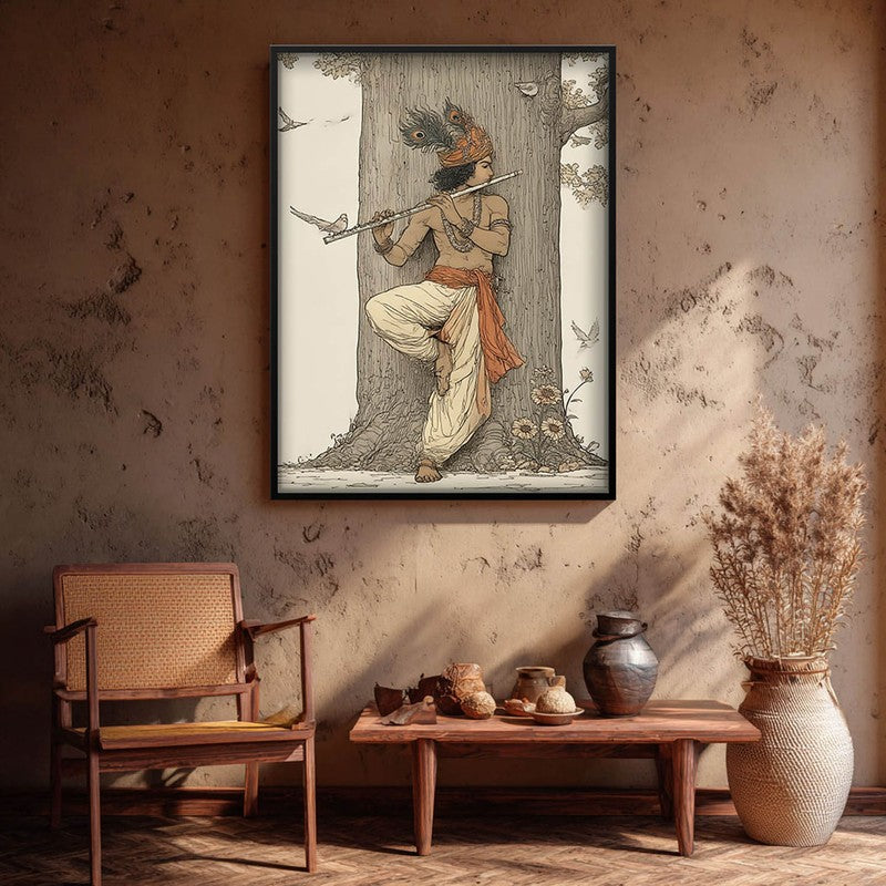 Lord Krishna Playing Fluit Archival Paper Wall Art
